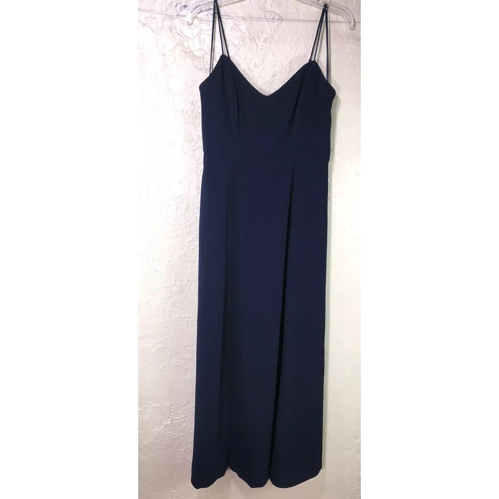 J. Crew Petite Drapey Spaghetti Strap Dress W‎ Side Slit Sz 6 Petite Navy Blue